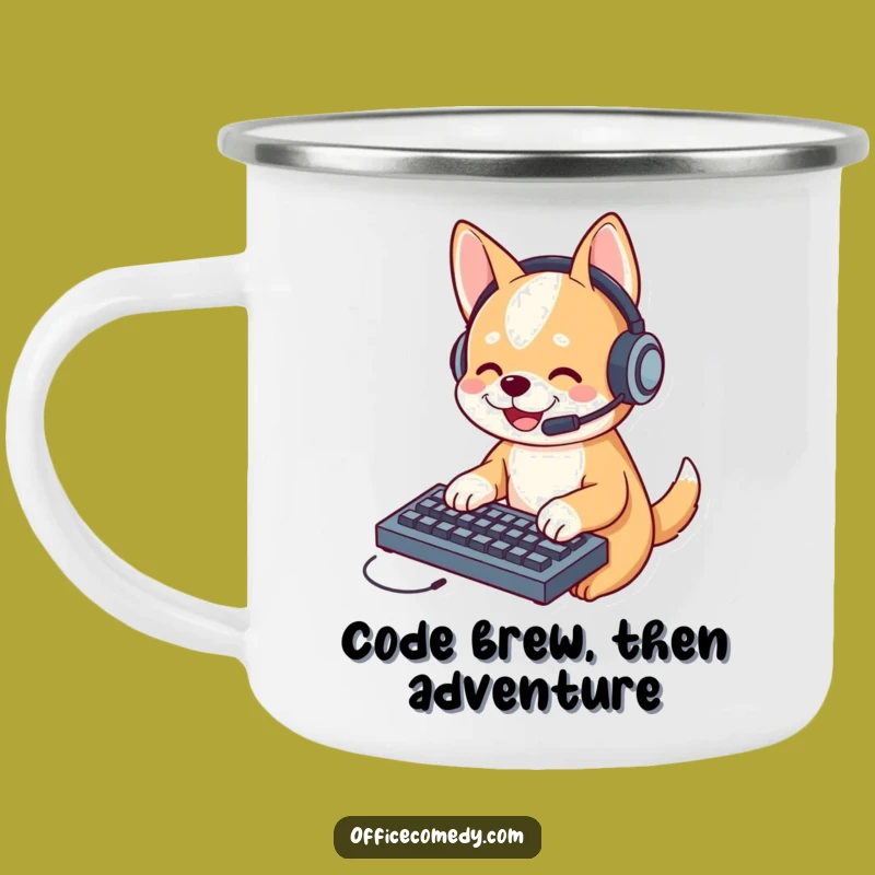 Funny Dog Typing Camping Mug: Adventure Fuel with a Hilarious Canine Coder