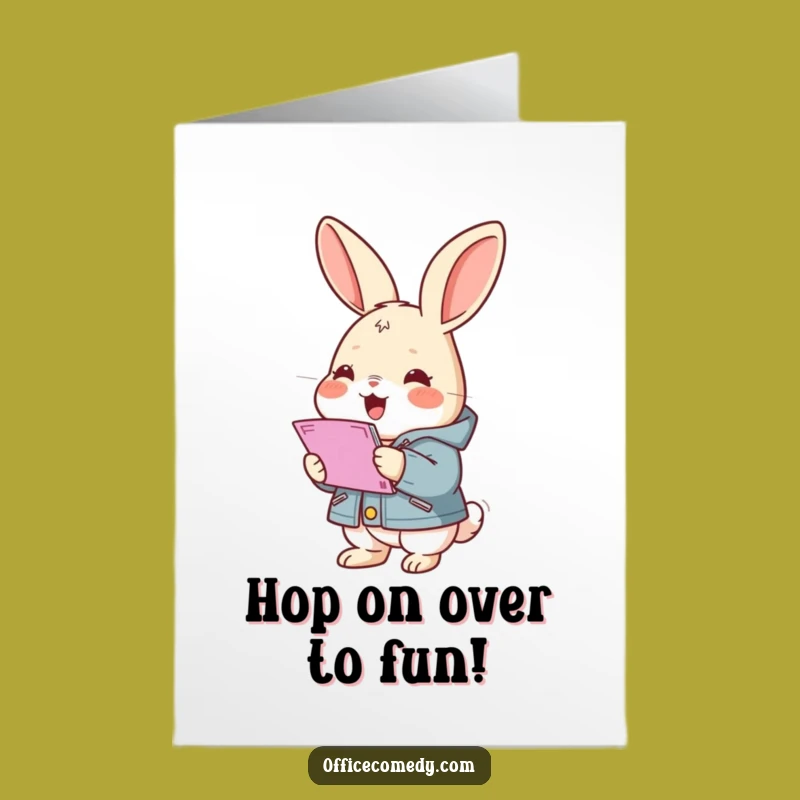 Free Printable Birthday Card: Funny Rabbit Stacking Docs, Hilarious Bunny Downloadable Gift