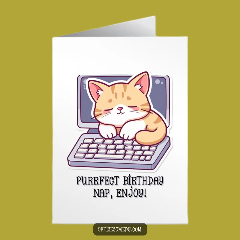Free Printable Cat Birthday Card: Keyboard Nap!