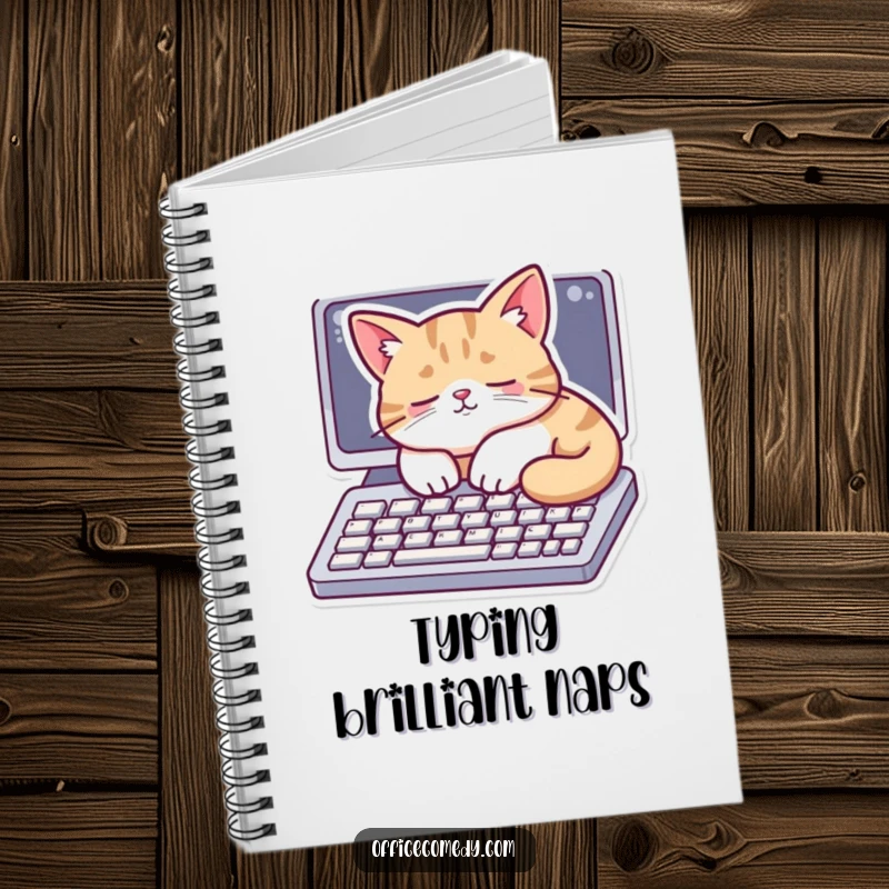 Funny notebook with a cat napping on a computer keyboard, perfect for journaling and jotting down feline wisdom.